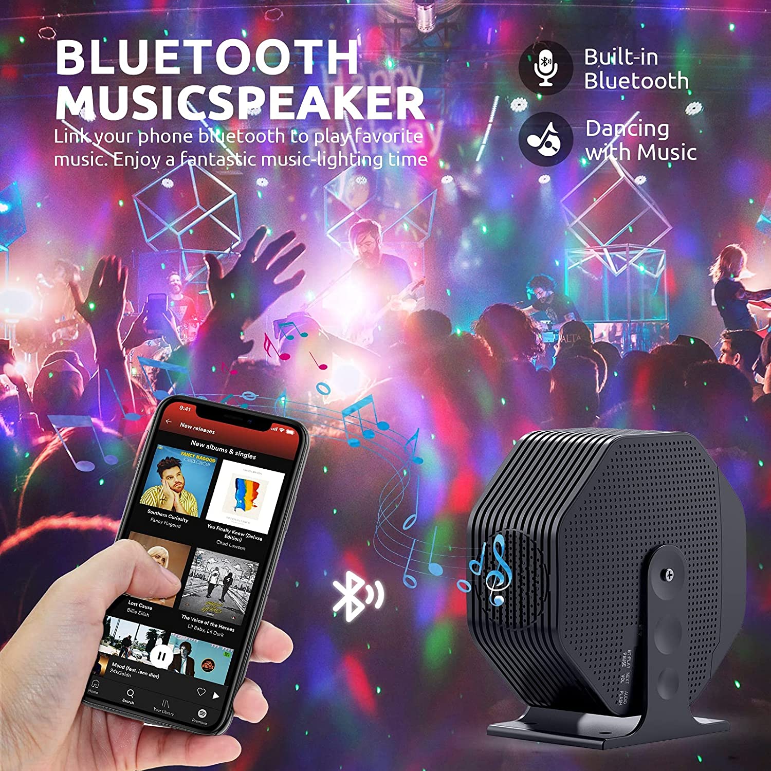 LC-dolida Starry Sky Projector with Bluetooth Speaker, Rotating Star Projector, Remote Control, Sound Activation, Timer, for Bedroom, Home Theater, Party, Christmas Gift(Black)