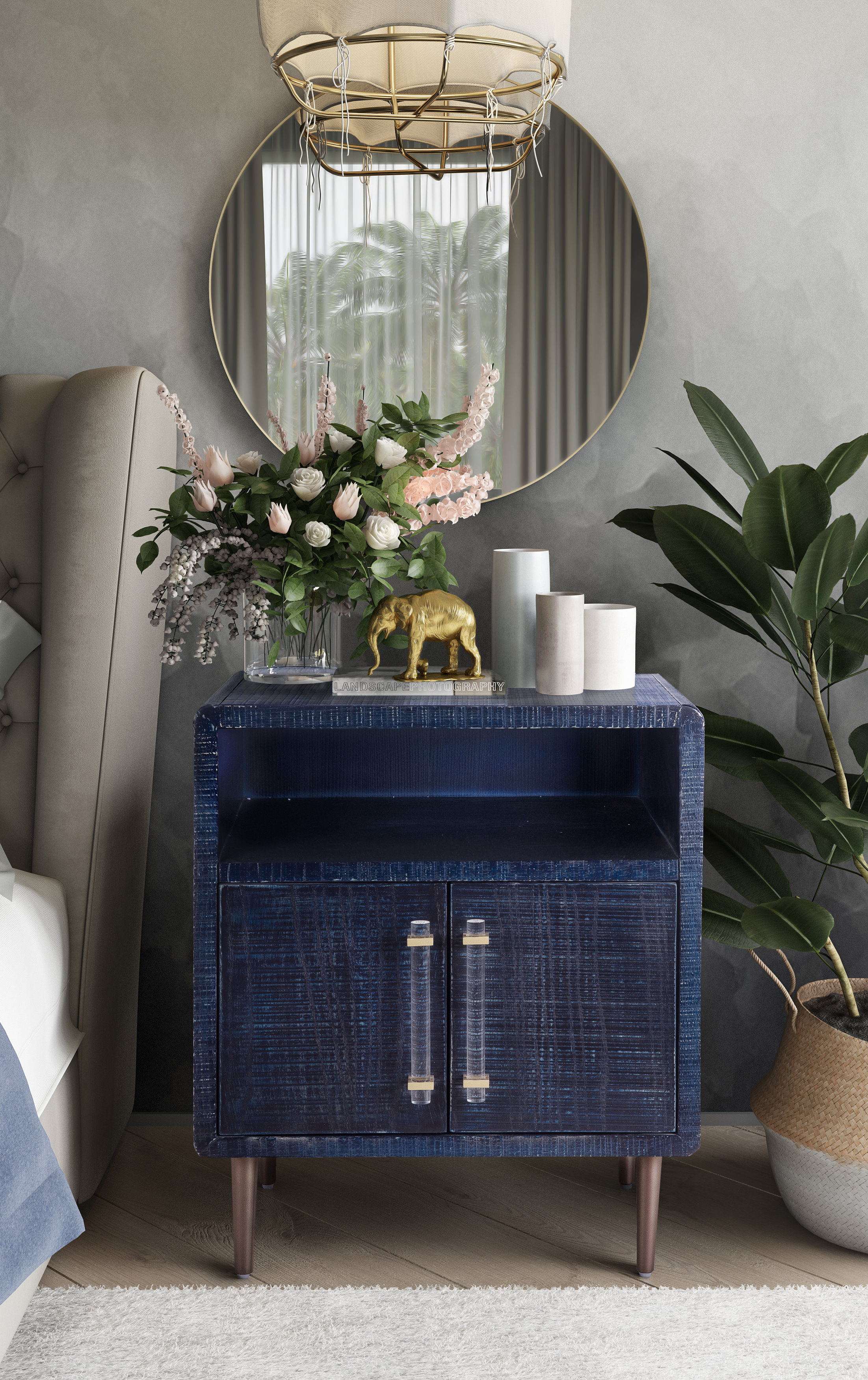 TOV Furniture Marco Textured Indigo Finish Side Table with Brass Legs - image 5 of 9