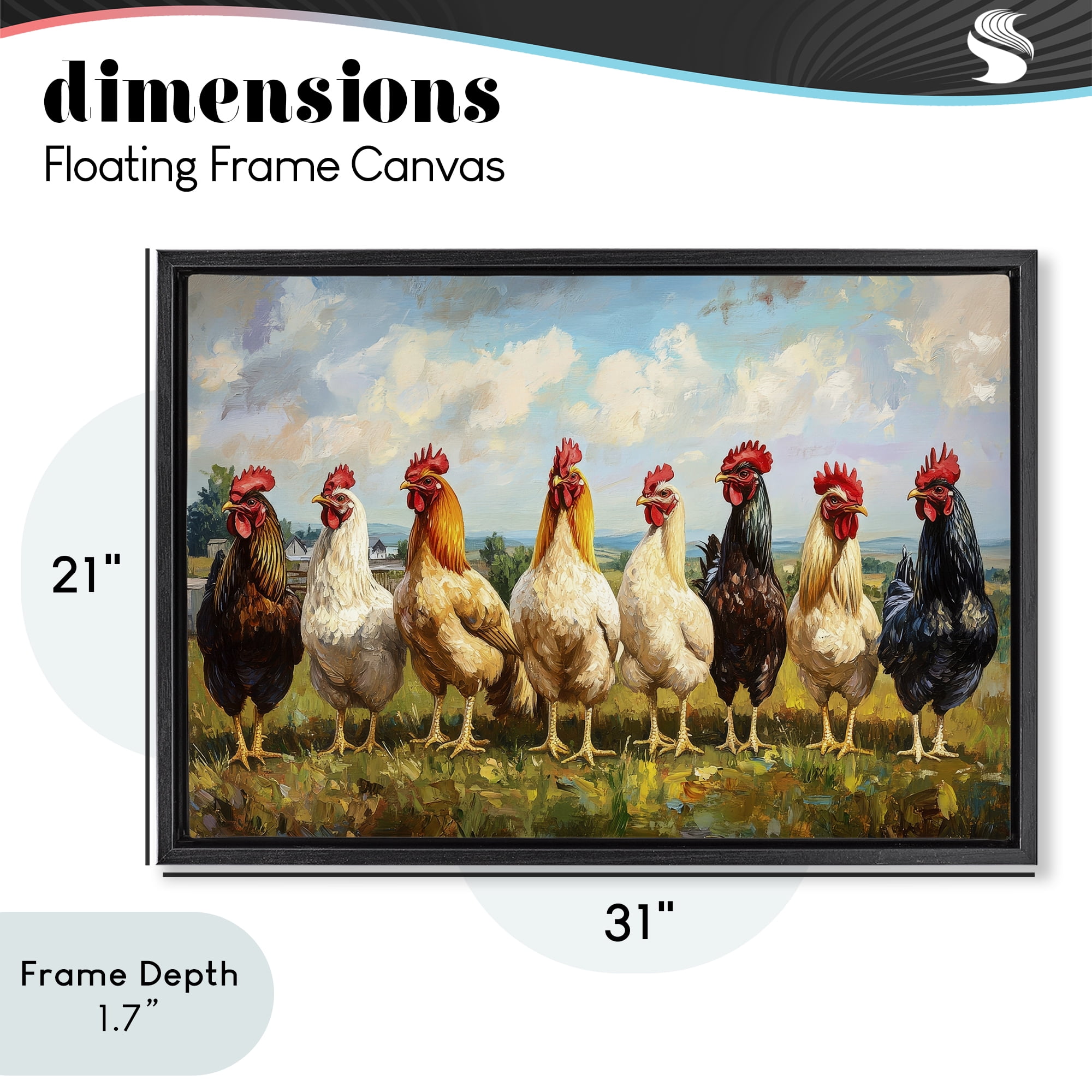 Stupell Industries Chicken Brood on Horizon Black Framed Floater Canvas Wall Art, design by Petal Prints Design