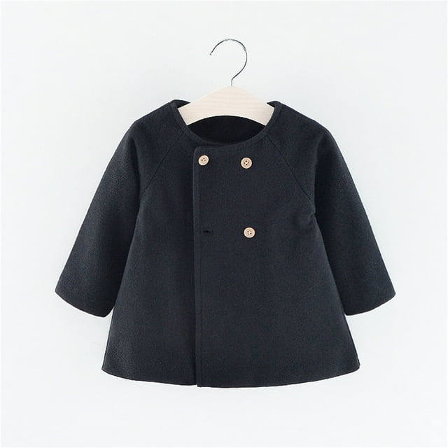 LOVZFMLL Jackets for Girls Fashionable Girls' Solid Color Round Neck Long Sleeved Woolen Coat Warm Jacket 1-2 Years