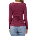 thumbnail image 4 of MODA NOVA Junior's Ruched Stretchy Crew Neck Slim Fit Basic Tops Burgundy XS, 4 of 7