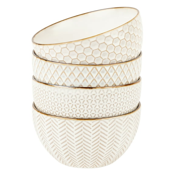 Kook Ceramic Cereal Bowls, 22 oz, Set of 4, Narbonne Collection