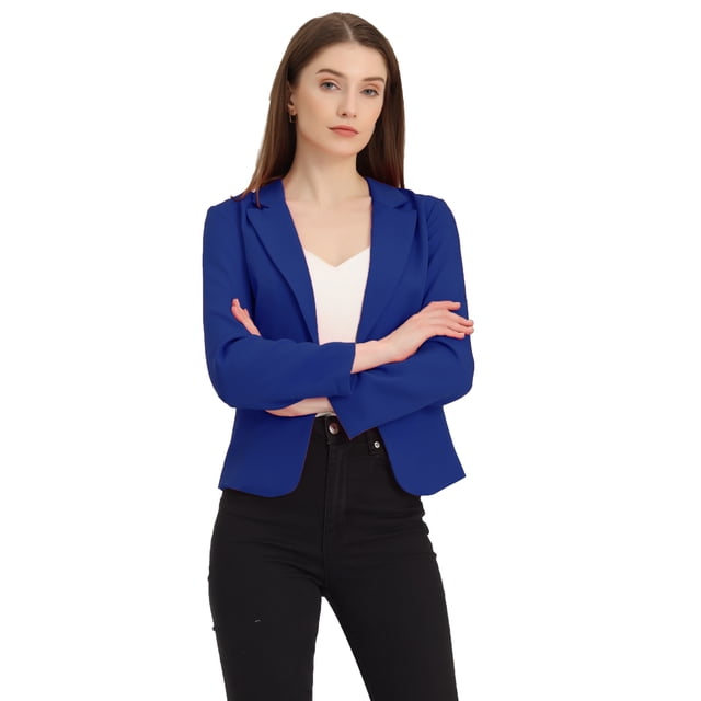 Chaqueta abierta de la chaqueta del traje de la cosecha del trabajo de la oficina del frente de las mujeres Azul real XL