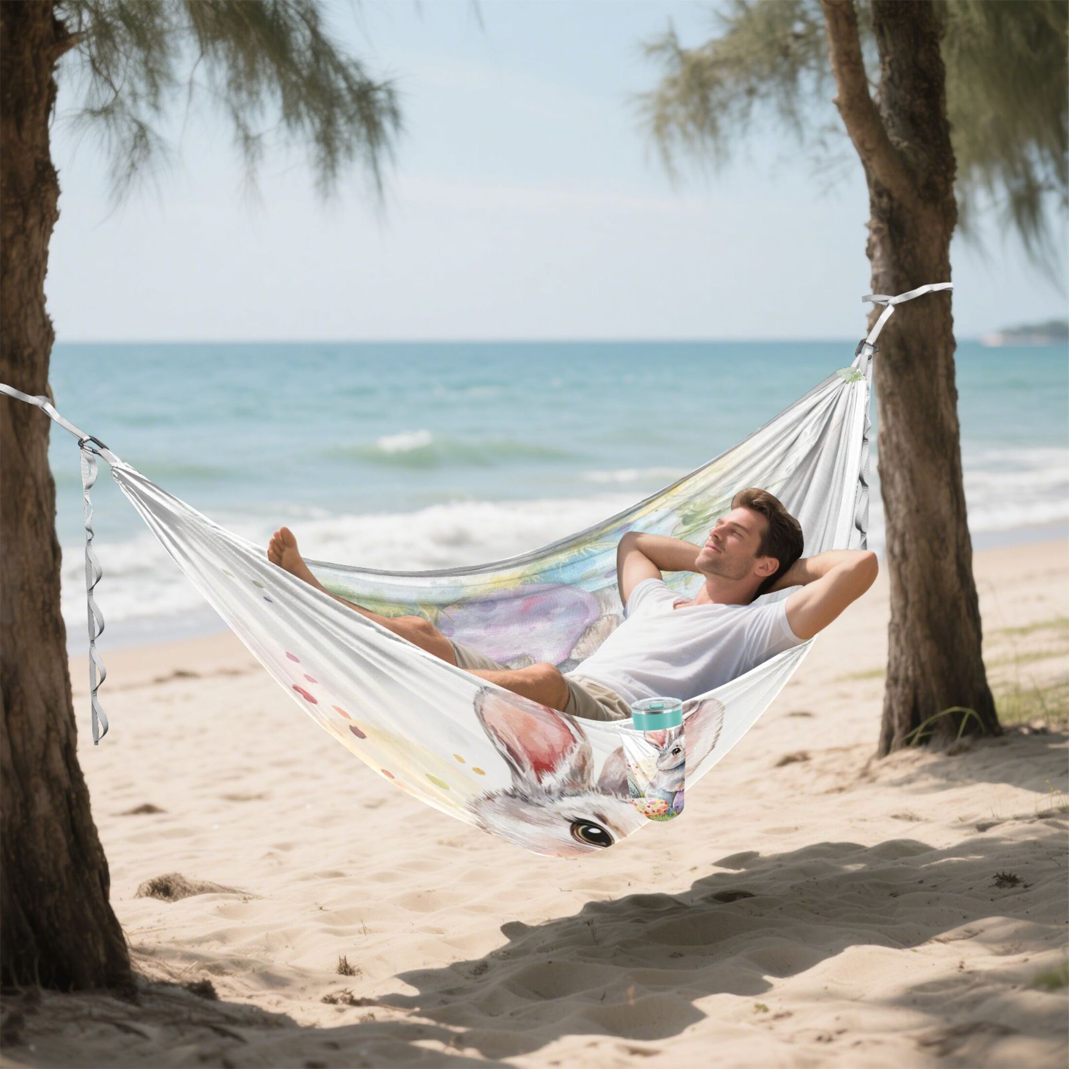Hammock Camping Hammock Nylon Portable Hammock Travel Camping Hammock Easter Watercolor Rabbit