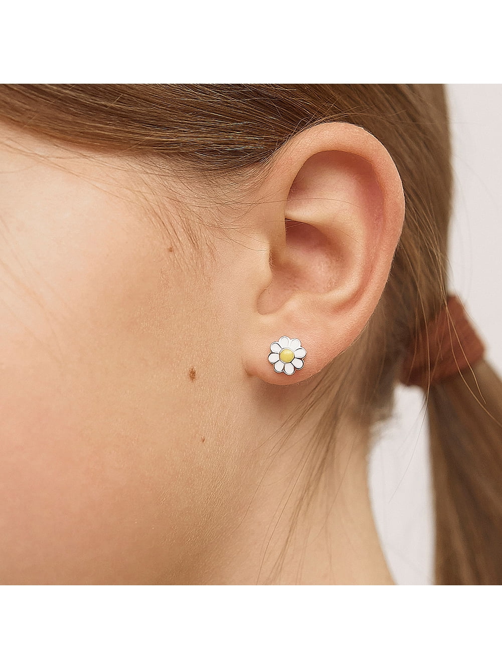 925 Sterling Silver Enamel Daisy Screw Back Earrings for Toddler Girls Flower