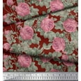 thumbnail image 3 of Soimoi Tissu en Poly Georgette Rouge Imprimé Feuilles et Roses au Mètre 42 Pouces de Large, 3 of 3