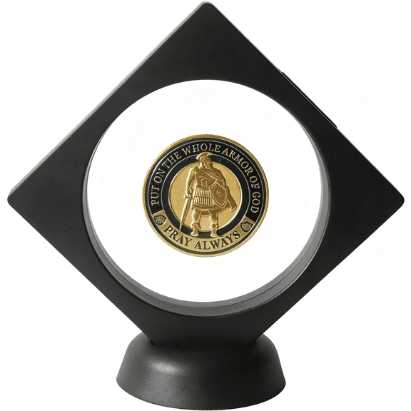 XIBUFE 3.6" Clear Display Stand,3D Floating Display Frame for Medallion Challenge Coin,Medal,Specimen,Stand Box,Jewelry Holder,Clear Challenge Coin Display Stand (Black)