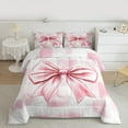 thumbnail image 3 of Homewish Lovely Bow Knot Queen Comforter Set,Cartoon Bowtie Ribbon Bedding Sets,Pink White Ombre Bedding Comforter Set For Girl Kids,Microfiber Bedroom Decor Reversible,3pcs, 3 of 9
