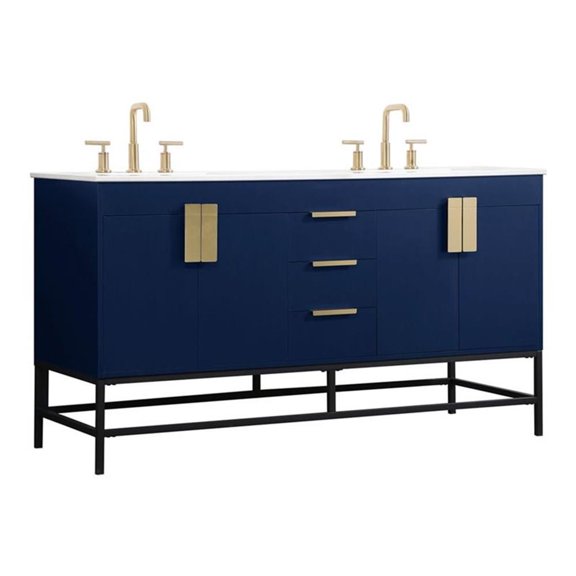 Elegant Decor Eugene 60" Aluminum and MDF Double Bathroom Vanity in Blue
