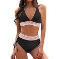 thumbnail image 1 of MKLEKYY Trajes De Baño Completo Mujer Women High Waisted Bikini Sets Swimsuits Color Block Two Piece Drawstring Bathing Suit, 1 of 5
