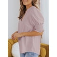 thumbnail image 7 of SHEWIN Blouses for Women Dressy Casual Summer Puff Ruffle Short Sleeve Shirt Tops Pink, 7 of 7
