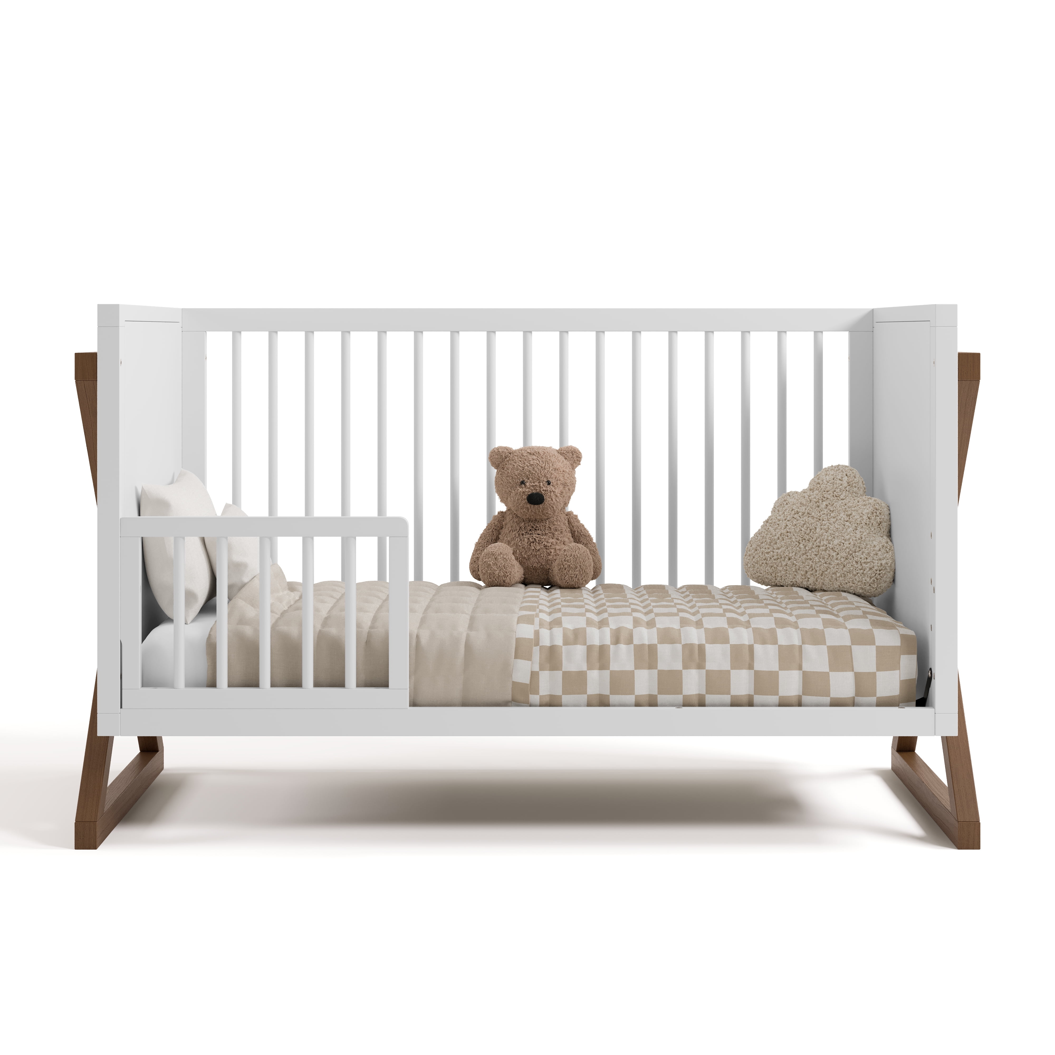 Storkcraft Equinox 3-in-1 Convertible Baby Crib, White with Hazelnut