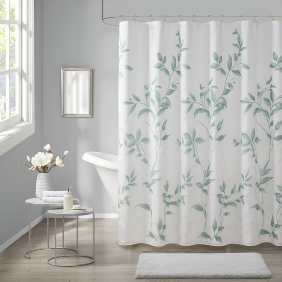 Madison Park Cecily Burnout Printed Shower Curtain, Seafoam, 72x72"
