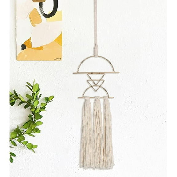 FLBER Cute Wall Hanging Macrame Wall Hanging Brass Wall Art Tassel Handmade Home Décor (Ivory)