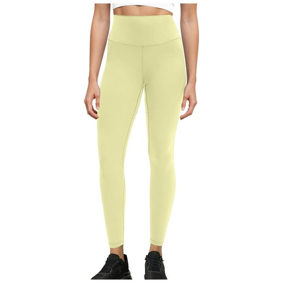 GEWSEY High Waisted Yoga Leggings for Women 25'' Ultra Soft Workout Pants Squat Proof Athletic Legging for Running (Yellow, L)
