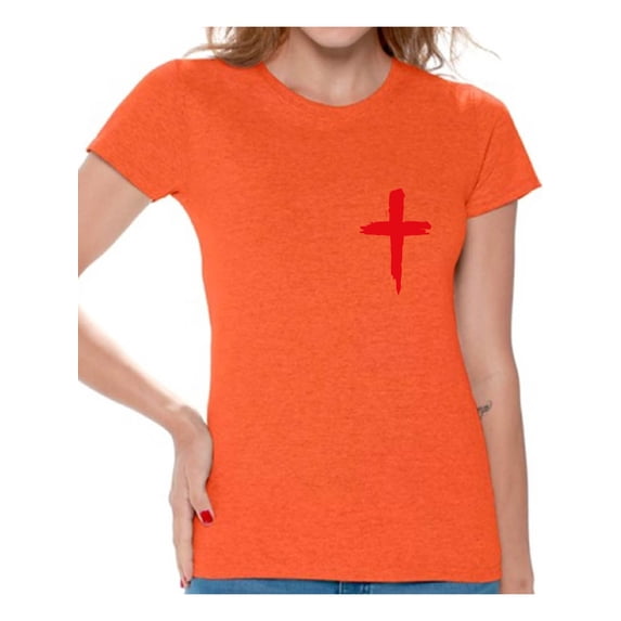 Awkward Styles Red Cross Shirt for Women Christian Cross Clothes for Ladies Following Jesus Womens T-Shirt Christian Gifts Jesus Shirts Jesus Cross Clothing Jesus T Shirt for Her Cross Ladies Shirt