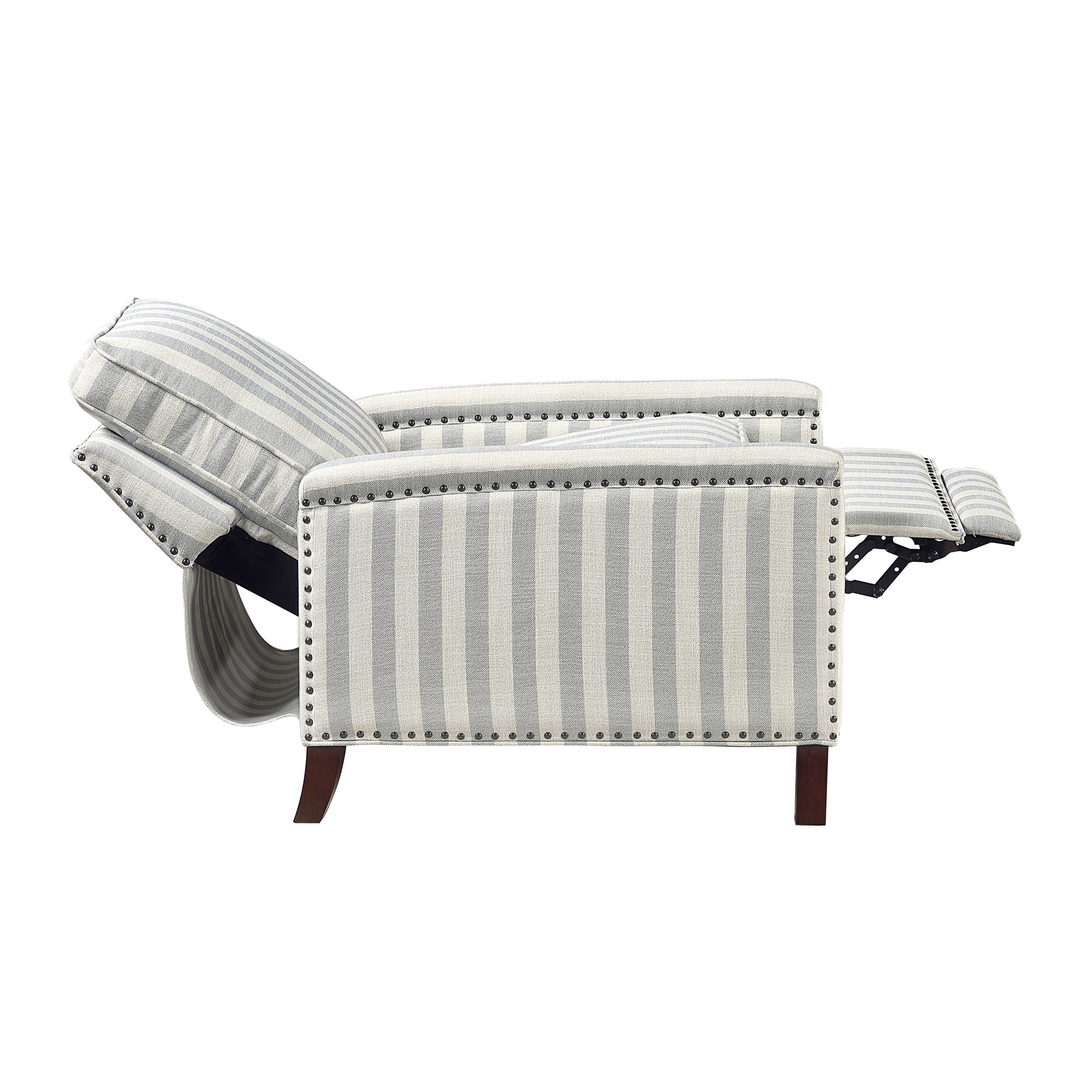 OakvillePark Solace Textured Fabric Push Back Reclining Chair, Beige With Grayish Blue Stripe Pattern