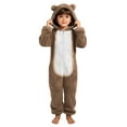 thumbnail image 6 of dazeni Girls Fuzzy Fleece Jumpsuit Cozy Zip up Onesie with Cute Bear Hooded Comfy Plush Sherpa Long Sleeve Romper Color Block One Piece Outfits Khaki 12-13 Years, 6 of 6