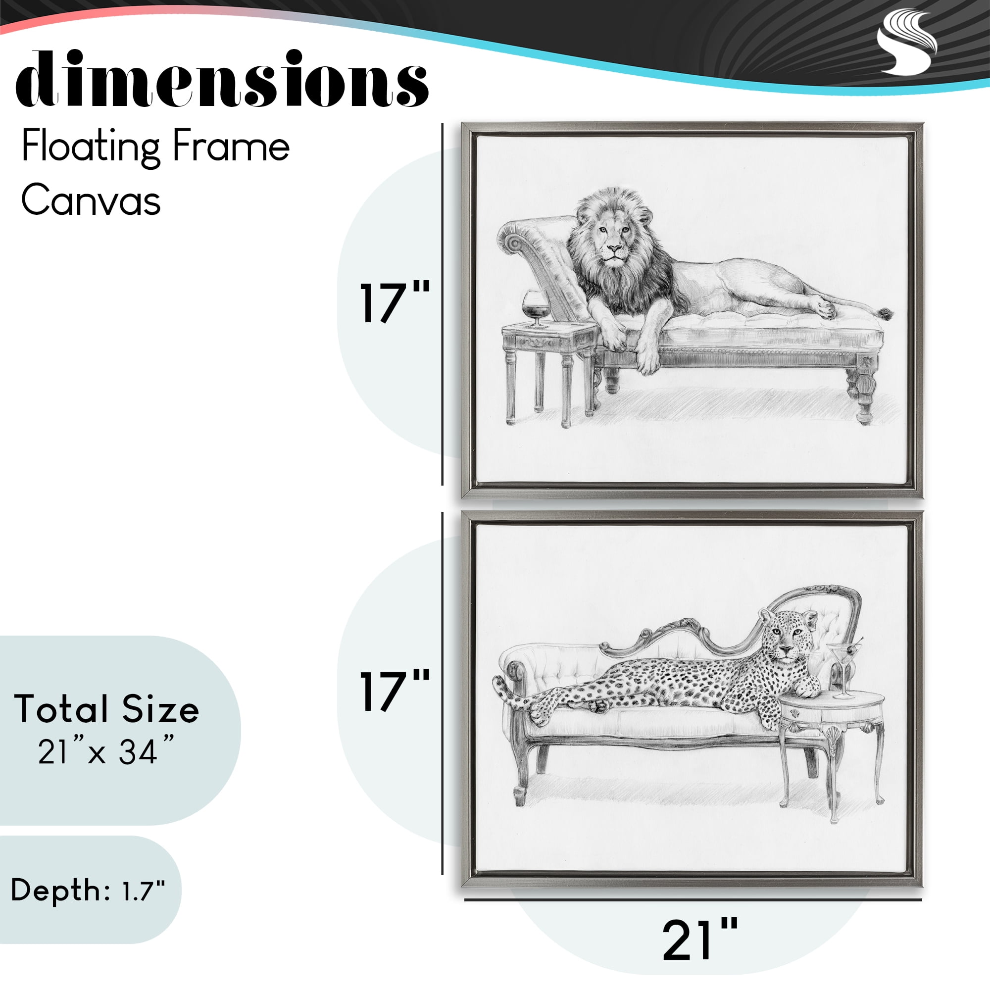 Stupell Industries Lounging Beasts Wildlife 2 Piece Gray Framed Floater Canvas Set, design by Victoria Barnes