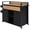 Black Brown, variant on 52.8"W Wicker Outdoor Grill Cart with Extended Plastic Wood Table Top, Rolling Kitchen Island on Wheels with Storage Cabinet, for Patio Backyard Garden Poolside, Double Handle Design, Grey