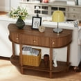 thumbnail image 3 of PHOYAL Fluted Half Oval Console Table with Drawers and Storage, Wooden Semi Elliptic End table with Shelf for Living Room, Half Round Side Table for Entryway Hallway, Walnut, 3 of 7