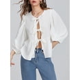 thumbnail image 5 of Raccmtaty Women Basic Tie Front Tops Casual Solid Color Loose 3/4 Sleeve Shirt Cardigan for Club Streetwear Aesthetic Clothes, 5 of 7