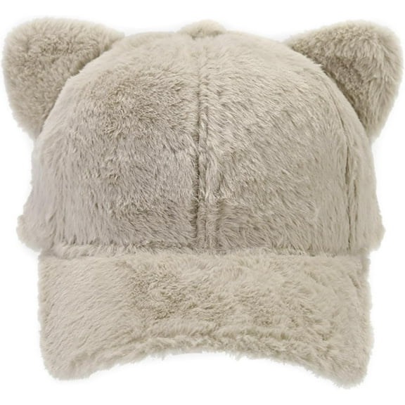 Fuzzy Faux Fur Baseball Cap for Women Girls Cute Cat Ears Winter Warm Baseball Hat Trucker Dad Hats