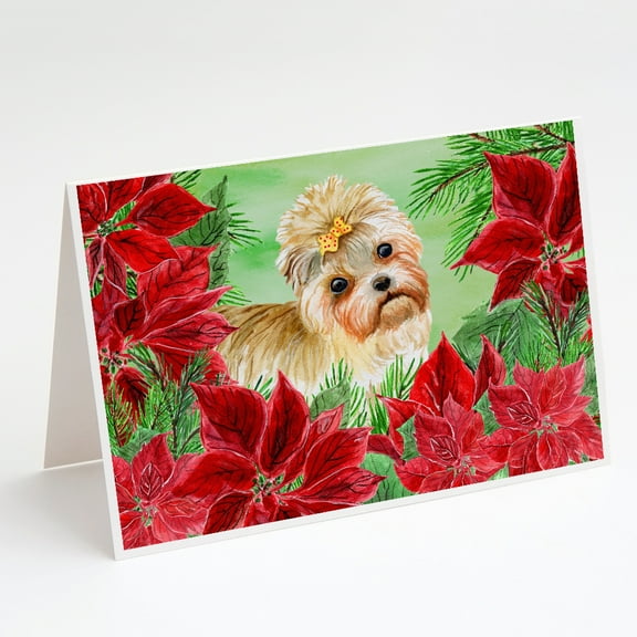 Morkie Poinsettas Greeting Cards and Envelopes Pack of 8