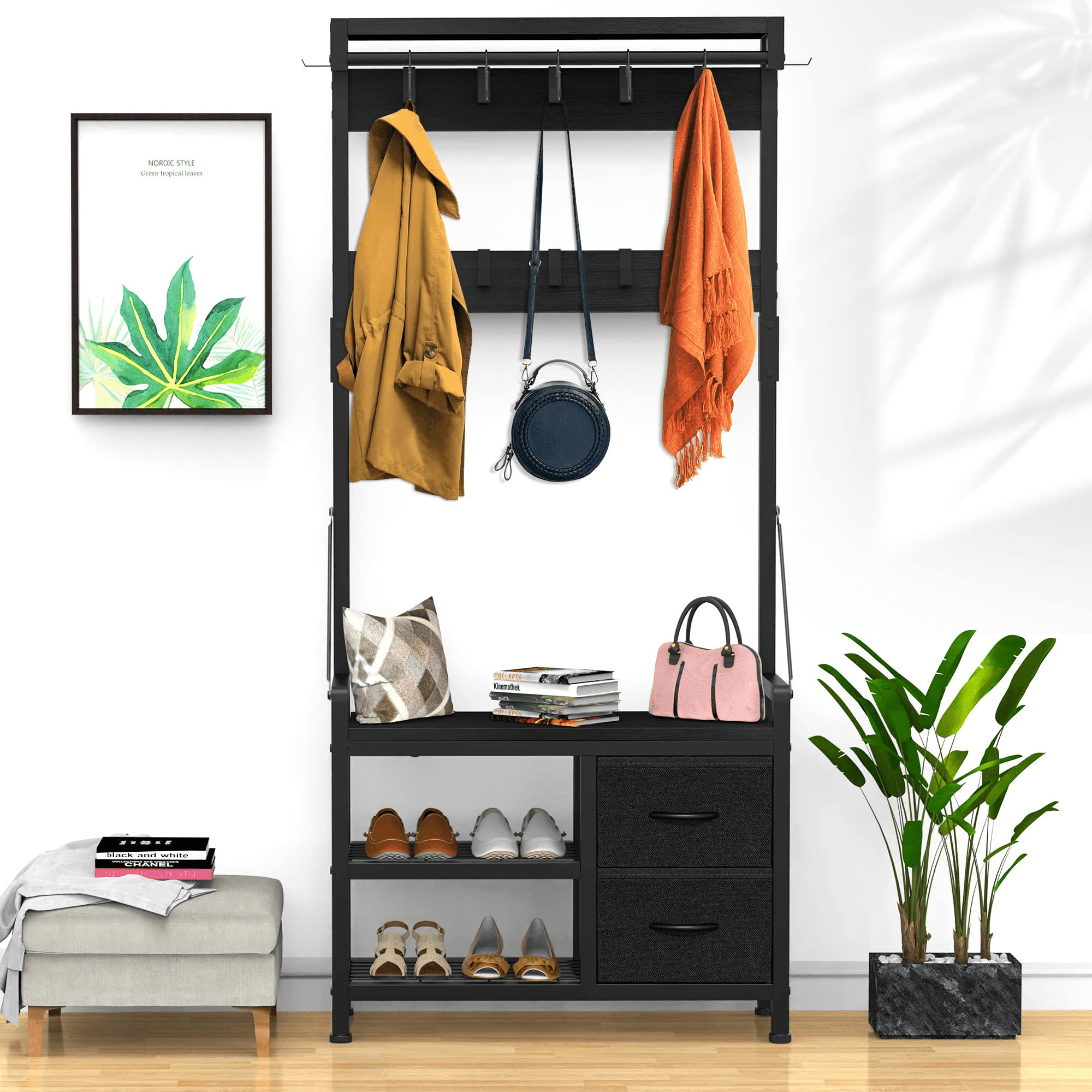 Buy Lulive Coat Rack With Shoe Bench Hall Tree With Hooks And Storage 