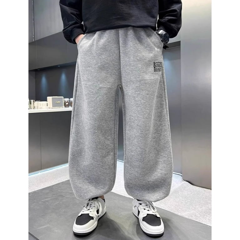 Zhuashum Kids Boys Pants 8-9 Years Solid Color Wide Leg High Waist