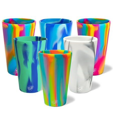 

Silipint: Silicone Pint Glasses: 6 Pack -Sugar Rush Headwaters Mtn Marble Artic Sky 2 Hippie Hops -Unbreakable Cups