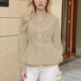 thumbnail image 2 of GUACER Fashion Womens Long Sleeve Tops Peplum Blouses V Neck Button Front Lace Trim Office Casual Outfits, 2 of 9