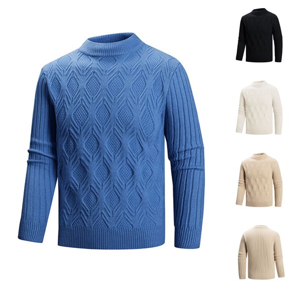 LOVZFMLL Sweaters for Men, Acrylic Crew Neck Cable Knit Pullover, Casual Classic Everyday Stretchy Layering Shirt, Fall Clothes, Warm Winter Tops