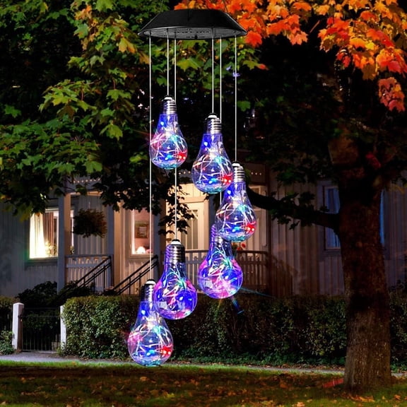 Light Bulb Solar Wind Chimes Outdoor Decoration Lights with IP65 Waterproof LED Wind Chime Solar Light for Garden, Patio, Holiday Deco Gift (Oval)