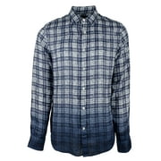 Men's Slim Fit Linen Dip Dyed Gingham Long Sleeve Shirt Large
