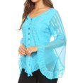 thumbnail image 3 of Sakkas Marga Womens Button Down Long Sleeve Top Blouse Shirt Lace Solid Simple - Turquoise - XXL, 3 of 5