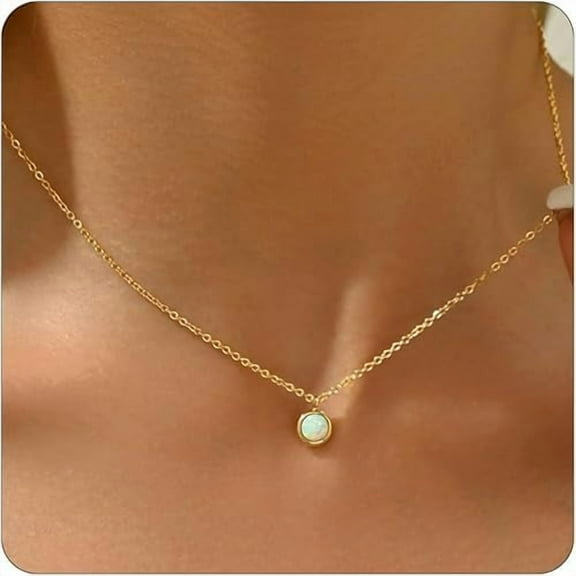 Opal Necklaces for Women Dainty sterling silver natural Opal Pendant Necklace Simple Round Opal Jewelry Gift
