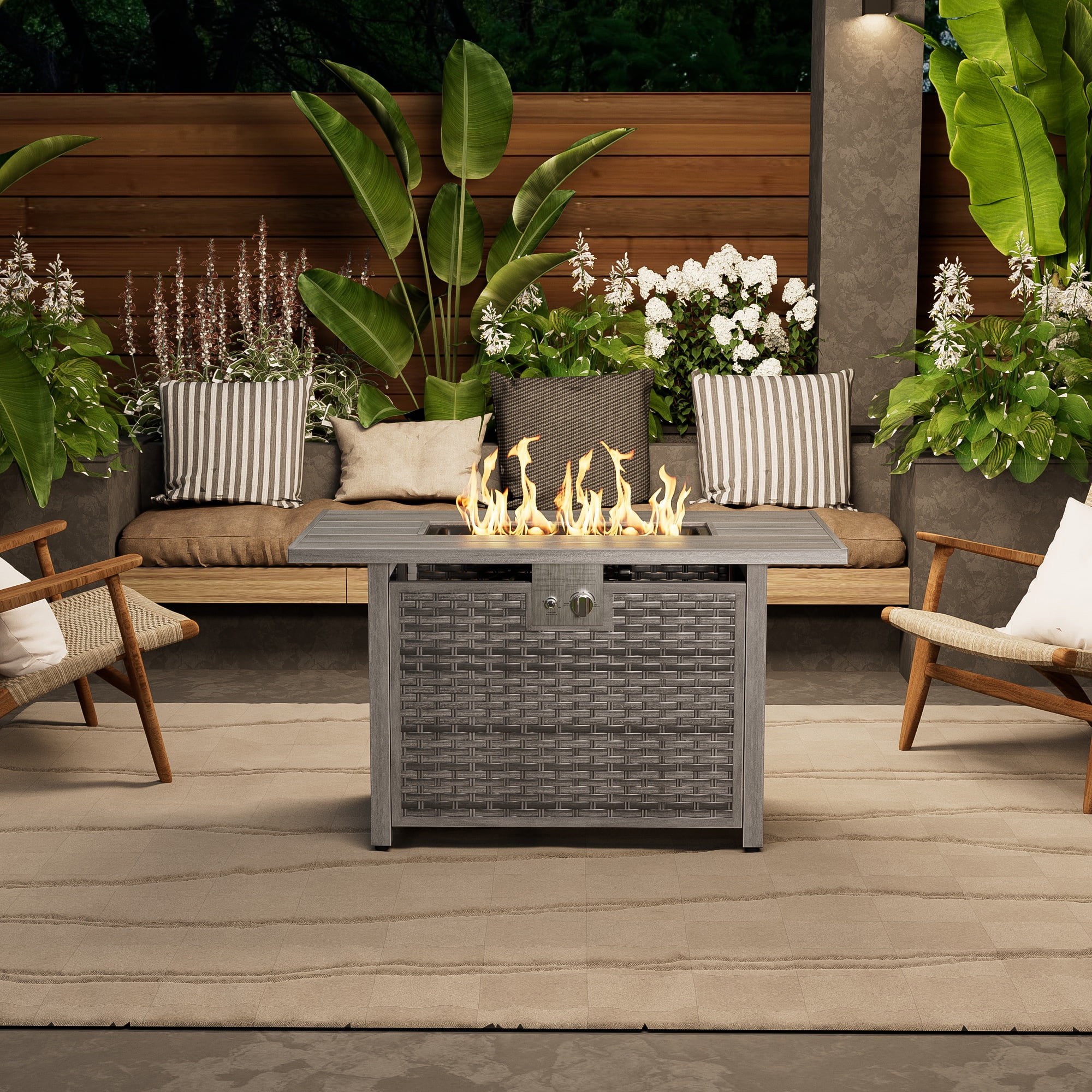 Vornel 43" Rectangular Propane Fire Pit Table for Outdoor Patio, 50,000 BTU 2-in-1 Gas Firepit Gray Heavy Duty Fire Table for Backyard Deck Garden