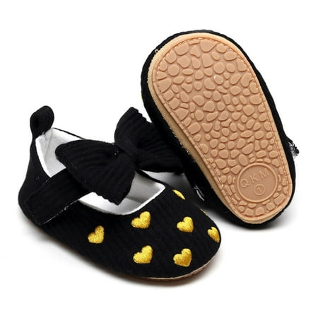 

kpoplk Cute Sandals Girls Single Shoes Heart Embroider Bowknot First Walkers Shoes Toddler Sandals Sandals For Girls(Black)