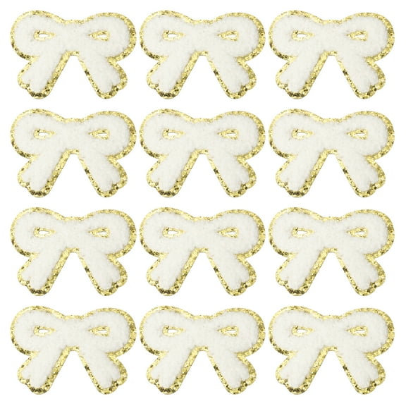 Uxcell Bow Patches, 12 Pcs Bow Chenille Iron on Patch, White, 2.8" x 2"