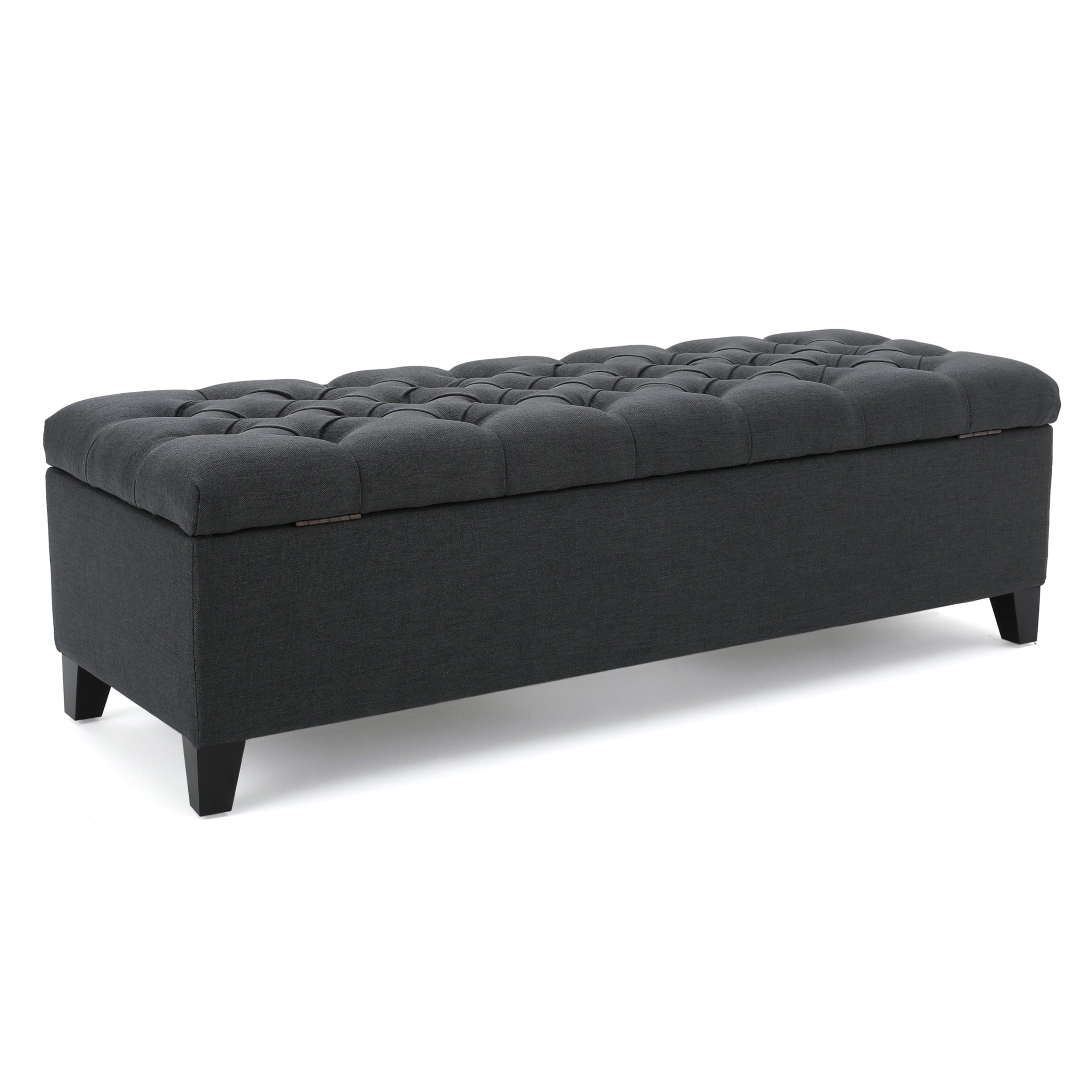 Noble House Paskal Contemporary Button-Tufted Fabric Storage Ottoman Bench, Dark Gray and Dark Brown