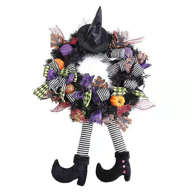 Guirnalda De Halloween, Decoración Colgante Para Puerta, Sombrero De Bruja De Halloween, Corona De Calabaza Para Pierna, Corona Para Puerta, Regalo De Fiesta De Halloween Feliz Noticed HA037019-00