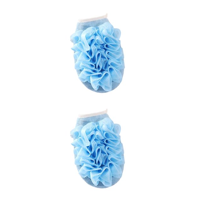 Injueey Toalla de doble cara, guantes de baño reutilizables, cuerpo exfoliante de ducha, limpieza de baño en uno, accesorio de doble uso, Azul 2piezas