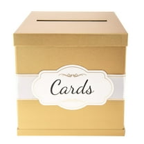 Merry Expressions Gold Card Box with Gold Foil Satin Ribbon & Cards Label. A Large Card Holder Gift Box Size 10"x10"x10"