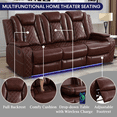 thumbnail image 6 of Leather Recliner Sofa Set with LED Lights,Power Reclining Sofa with Double Recliners/USB Port/Cup Holder for Living Room/Home Theater(3-Seater,Wine Red), 6 of 6