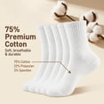 thumbnail image 6 of TRANSLINK Men's 6 Pack White Crew Socks, 75% Cotton Athletic Cushioned Socks, Moisture Wicking Breathable Casual Socks for Work & Sport, 6 of 7