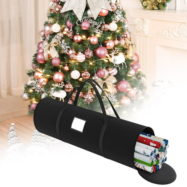 Caja de almacenamiento de papel de regalo, organizador de papel de regalo de 31x8,6 pulgadas, se adapta a 24 rollos, bolsa de almacenamiento navideña BLESIY Almacenamiento de papel de regalo