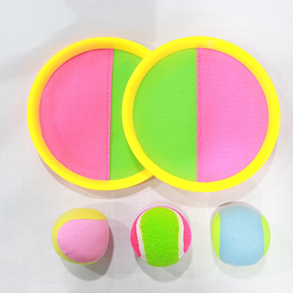1 Set/4pcs Paddle Tennis Toy Ball Toss and Ball Throw Catch Bat Ball Game Set Parents-children Interactive Props for Home (2 Yellow Catch Board and 2 Random Color Balls)