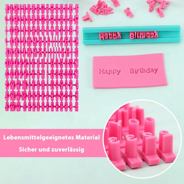 Inteprter 2 sellos para galletas con letras rosas, duraderos, no tóxicos, ecológicos, fáciles de limpiar, plástico antiadherente Herramientas y accesorios para hornear