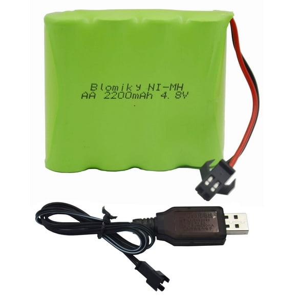 Blomiky 4.8V 2200Mah Aa Nimh Rechargeable Battery With Sm-2P Connector Plug And Usb Charger Cable For Sy-E511 Rc Excavator Rc Vehicle Car Truck Crawler 4.8V 2200Mah Nimh Battery